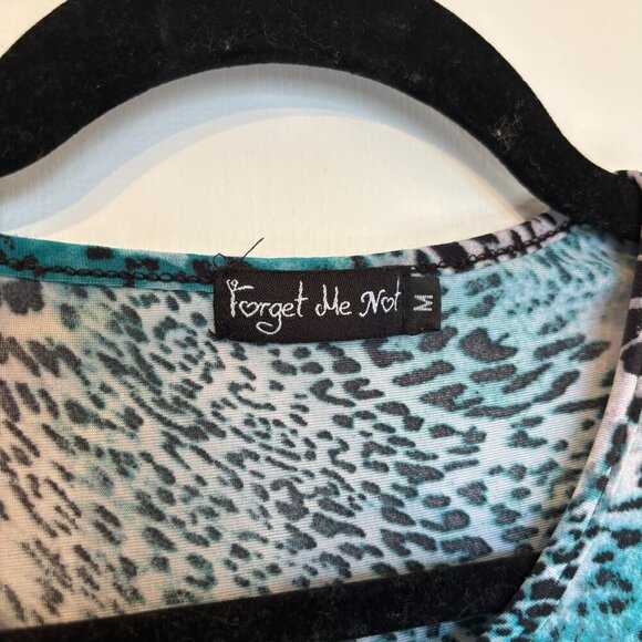 Vintage Teal and Grey Floral Leopard Print Top Size M - Picture 6 of 7